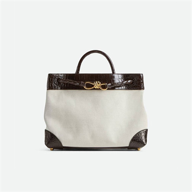 bottega veneta andiamo crocodile-embossed leather and canvas tote bag #743572